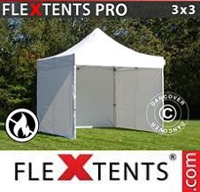 Quick-up telt FleXtents Pro 3x3m Hvit, Flammehemmende, inkl. 4 sider