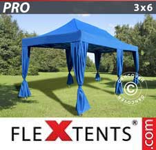 Quick-up telt FleXtents Pro 3x6m Blå, inkl. 6 dekorative gardiner