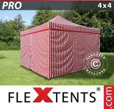 Quick-up telt FleXtents Pro 4x4m stripet, inkl. 4 sider