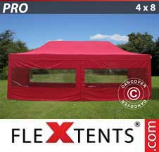 Quick-up telt FleXtents Pro 4x8m Rød, inkl. 6 sider