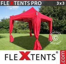 Quick-up telt FleXtents Pro 3x3m Rød, inkl. 4 dekorative gardiner