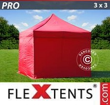 Quick-up telt FleXtents Pro 3x3m Rød, inkl. 4 sider