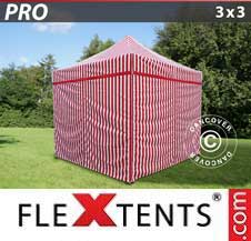 Quick-up telt FleXtents Pro 3x3m stripet, inkl. 4 sider