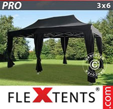 Quick-up telt FleXtents Pro 3x6m Svart, inkl. 6 dekorative gardiner
