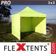 Quick-up telt FleXtents Pro 3x3m Neongul/grønn, inkl. 4 sider
