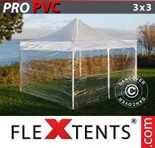 Quick-up telt FleXtents Pro 3x3m Transparent, inkl. 4 sider