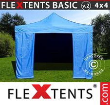 Quick-up telt FleXtents Basic 4x4m Blå, inkl. 4 sider