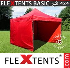 Quick-up telt FleXtents Basic 4x4m Rød, inkl. 4 sider