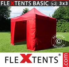 Quick-up telt FleXtents Basic 3x3m Rød, inkl. 4 sider