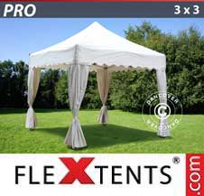 Quick-up telt FleXtents Pro 3x3m Hvit, inkl. 4 dekorative gardiner