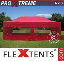 Quick-up telt FleXtents pro Xtreme 4x8m Rød, inkl. 6 sider