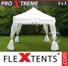 Quick-up telt FleXtents pro Xtreme 3x3m Hvit, inkl. 4 dekorative gardiner