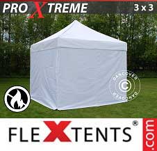 Quick-up telt FleXtents pro Xtreme 3x3m Hvit, Flammehemmende, inkl. 4 sider