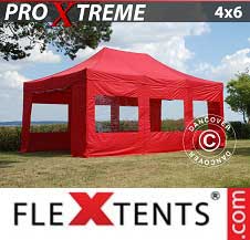 Quick-up telt FleXtents pro Xtreme 4x6m Rød, inkl. 8 sider